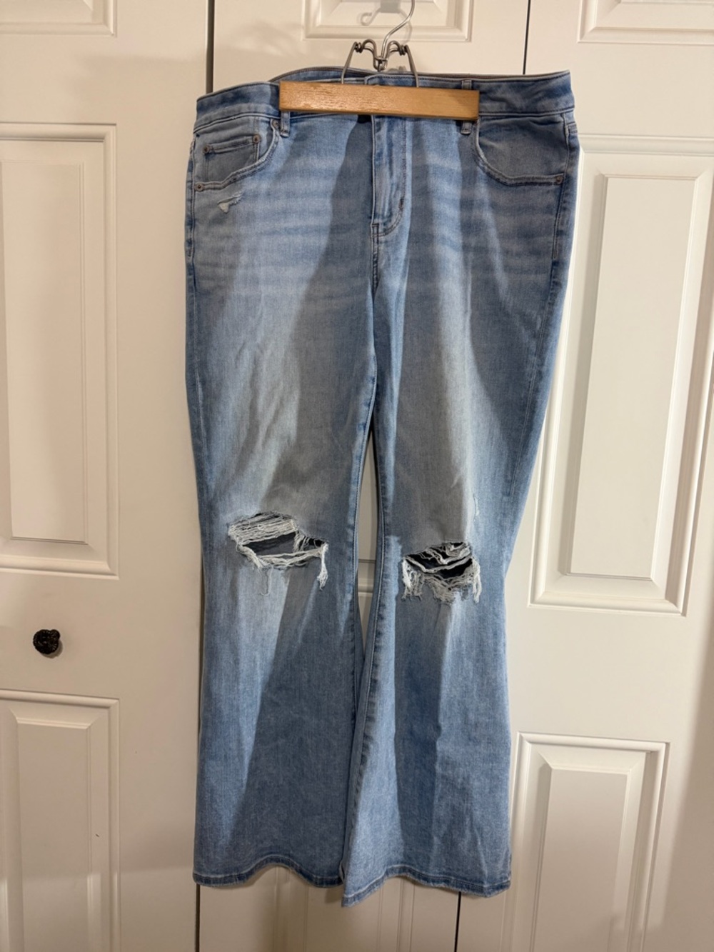 American Eagle Outfitters Light Blue Distressed Flare Jeans